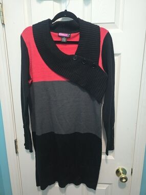 Say What? Pinkish, Gray & Black Colorblock Ribbed Cowl Sweater Dress